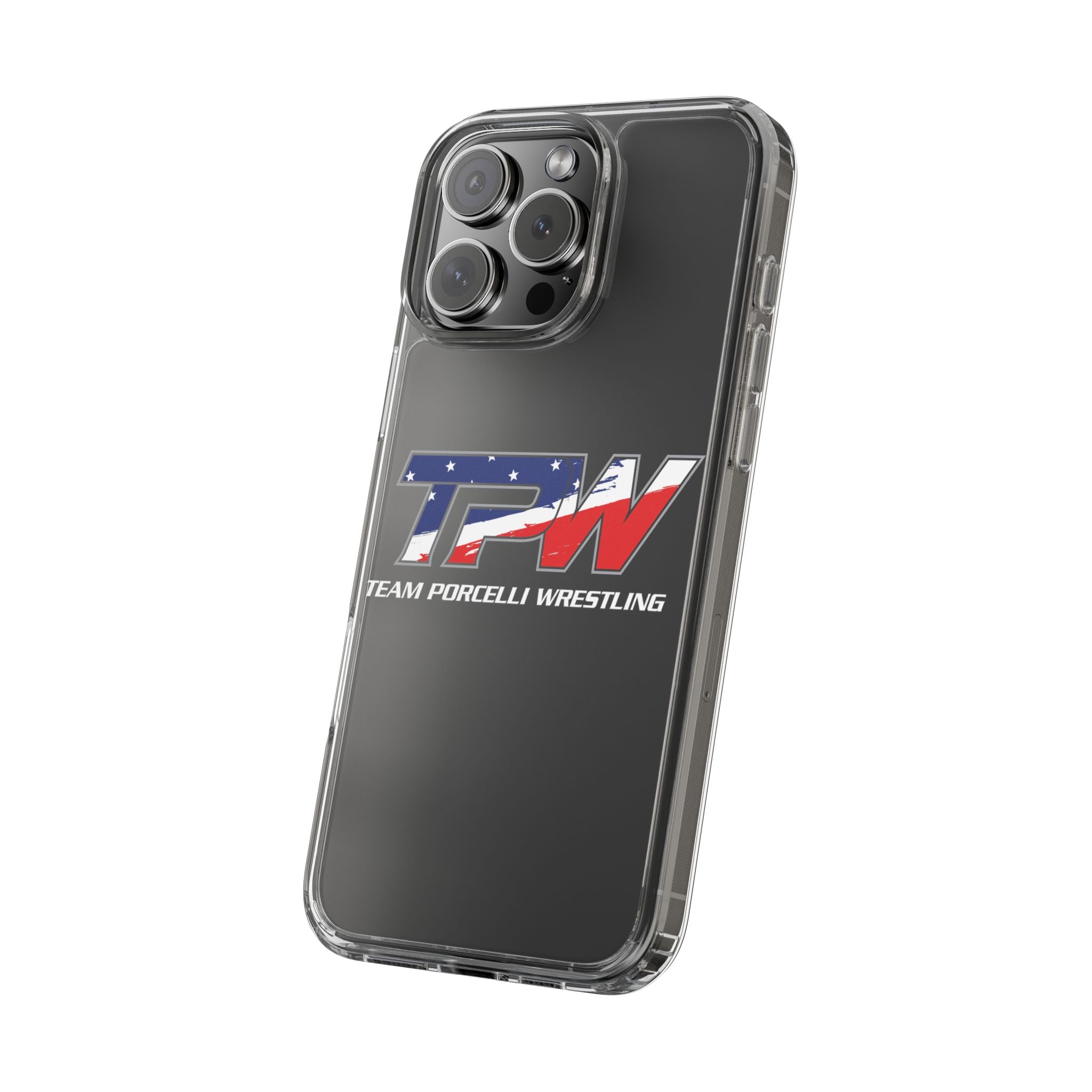 Team Porcelli Wrestling Clear Phone Case — TPN Logo with American Flag Accent