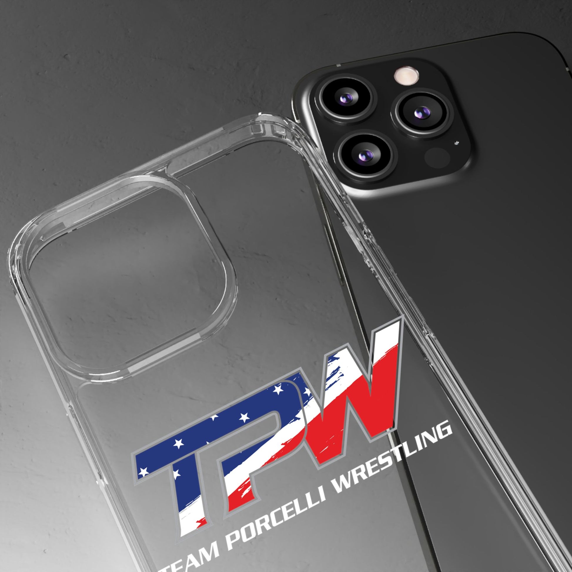 Team Porcelli Wrestling Clear Phone Case — TPN Logo with American Flag Accent