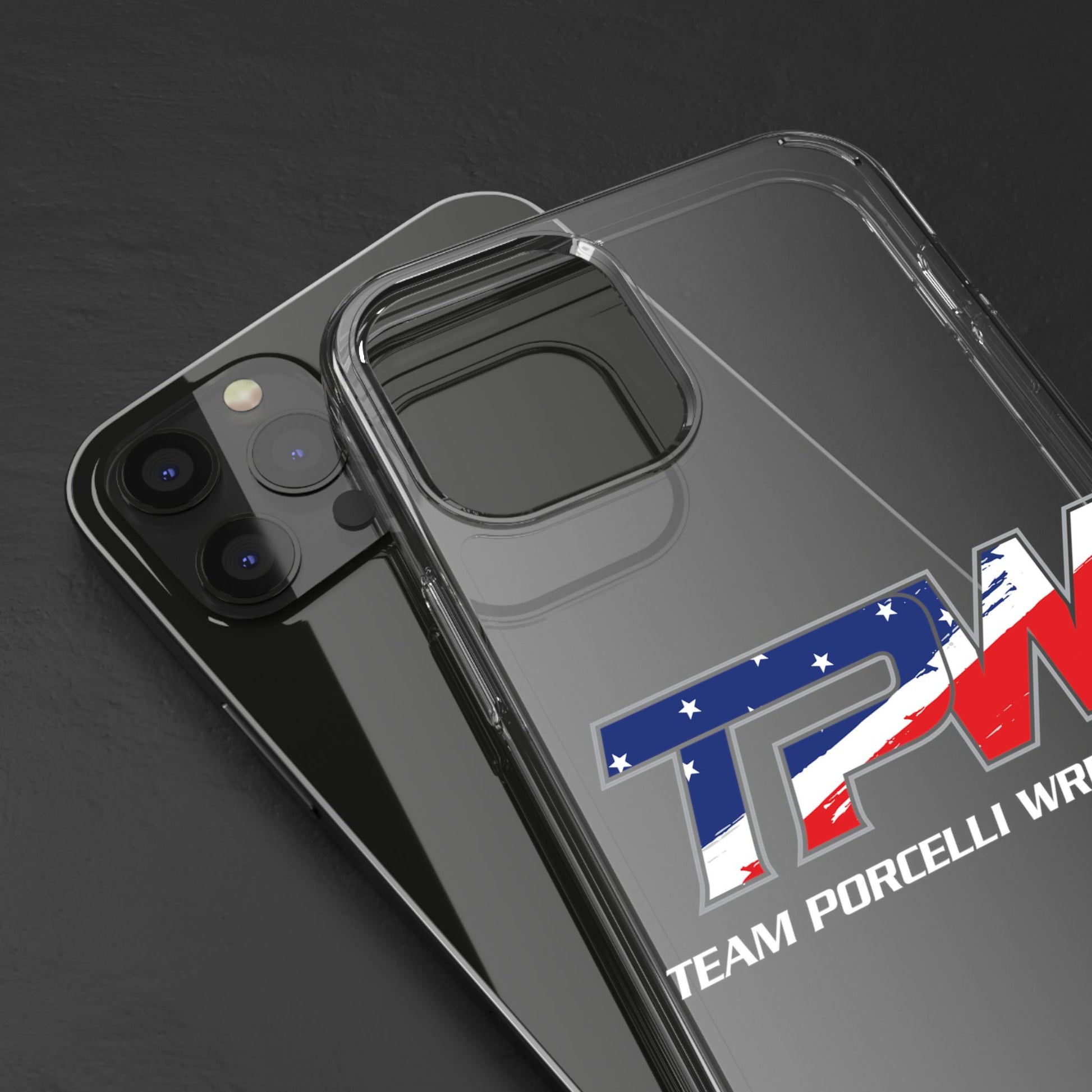 Team Porcelli Wrestling Clear Phone Case — TPN Logo with American Flag Accent