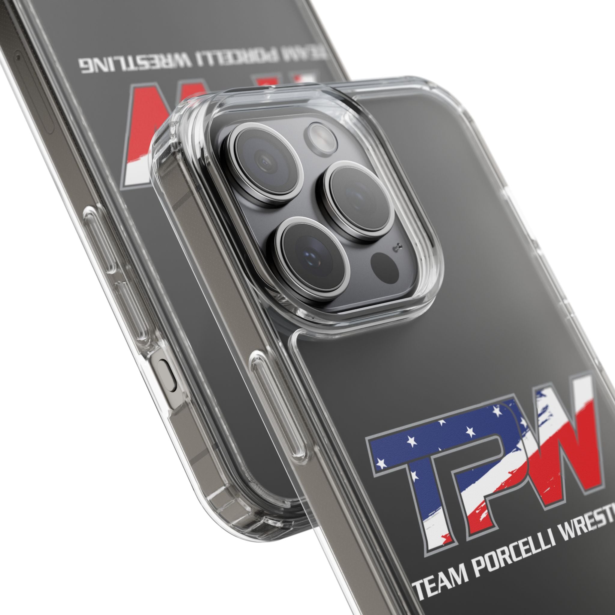 Team Porcelli Wrestling Clear Phone Case — TPN Logo with American Flag Accent
