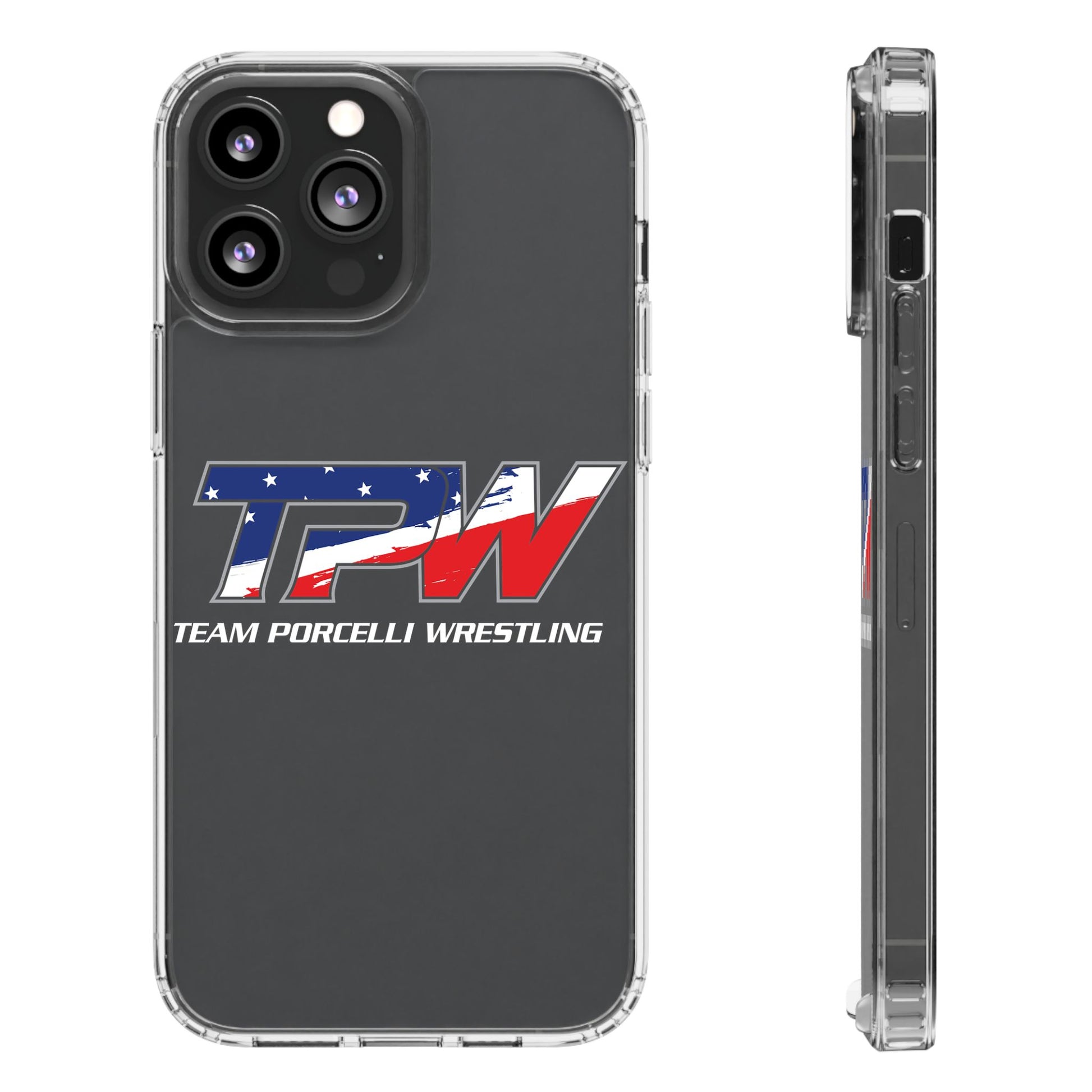 Team Porcelli Wrestling Clear Phone Case — TPN Logo with American Flag Accent