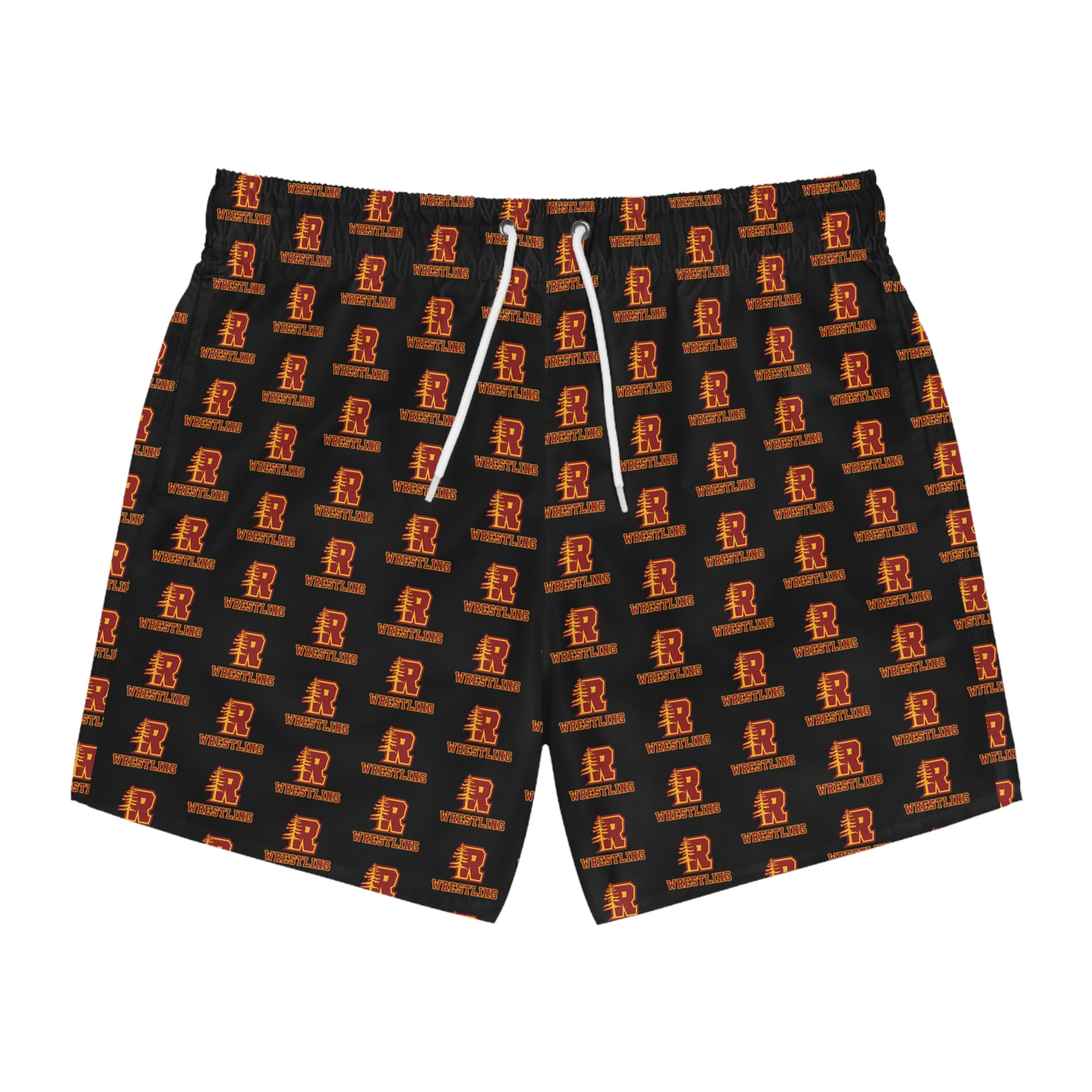 Redwoods Swim Trunks — All-Over Print Vintage Letterman Beach Shorts