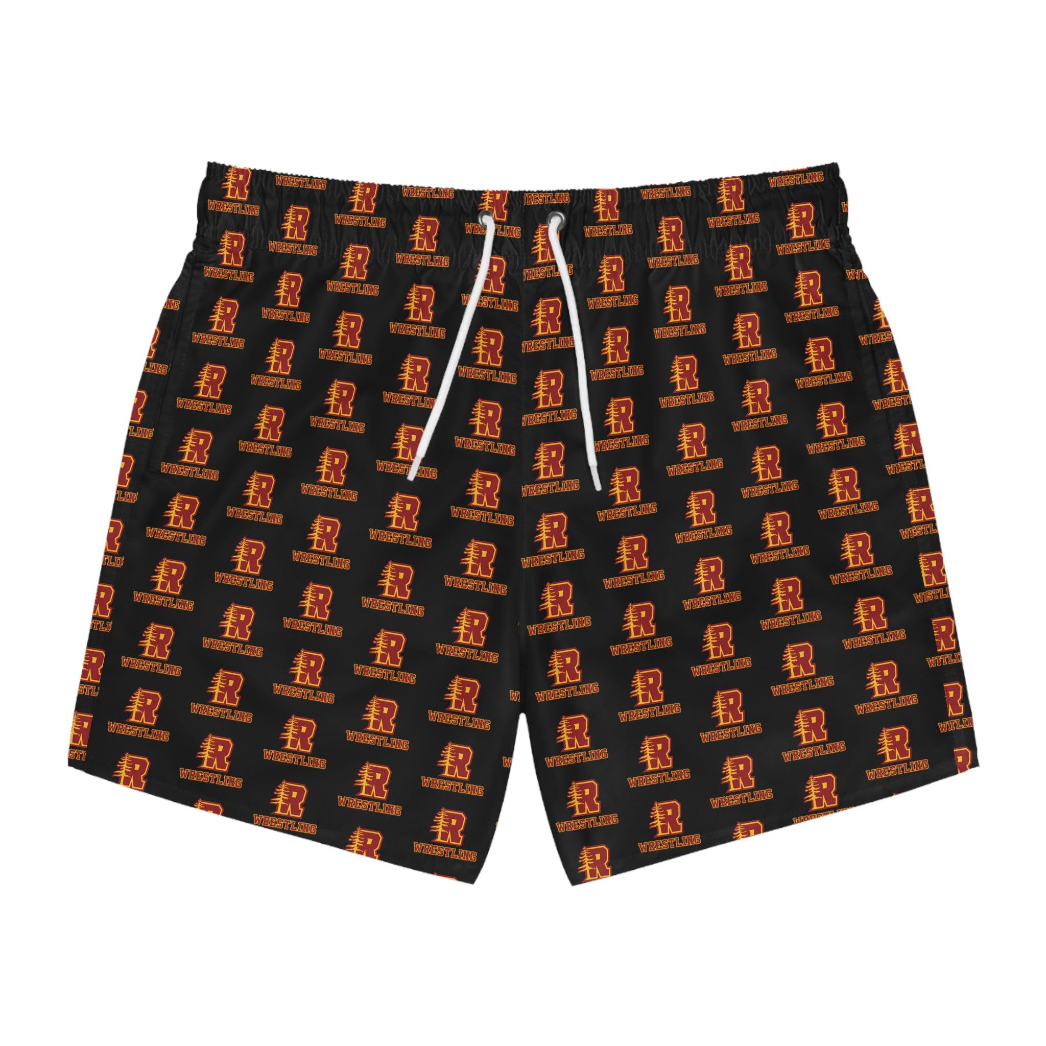 Redwoods Swim Trunks — All-Over Print Vintage Letterman Beach Shorts
