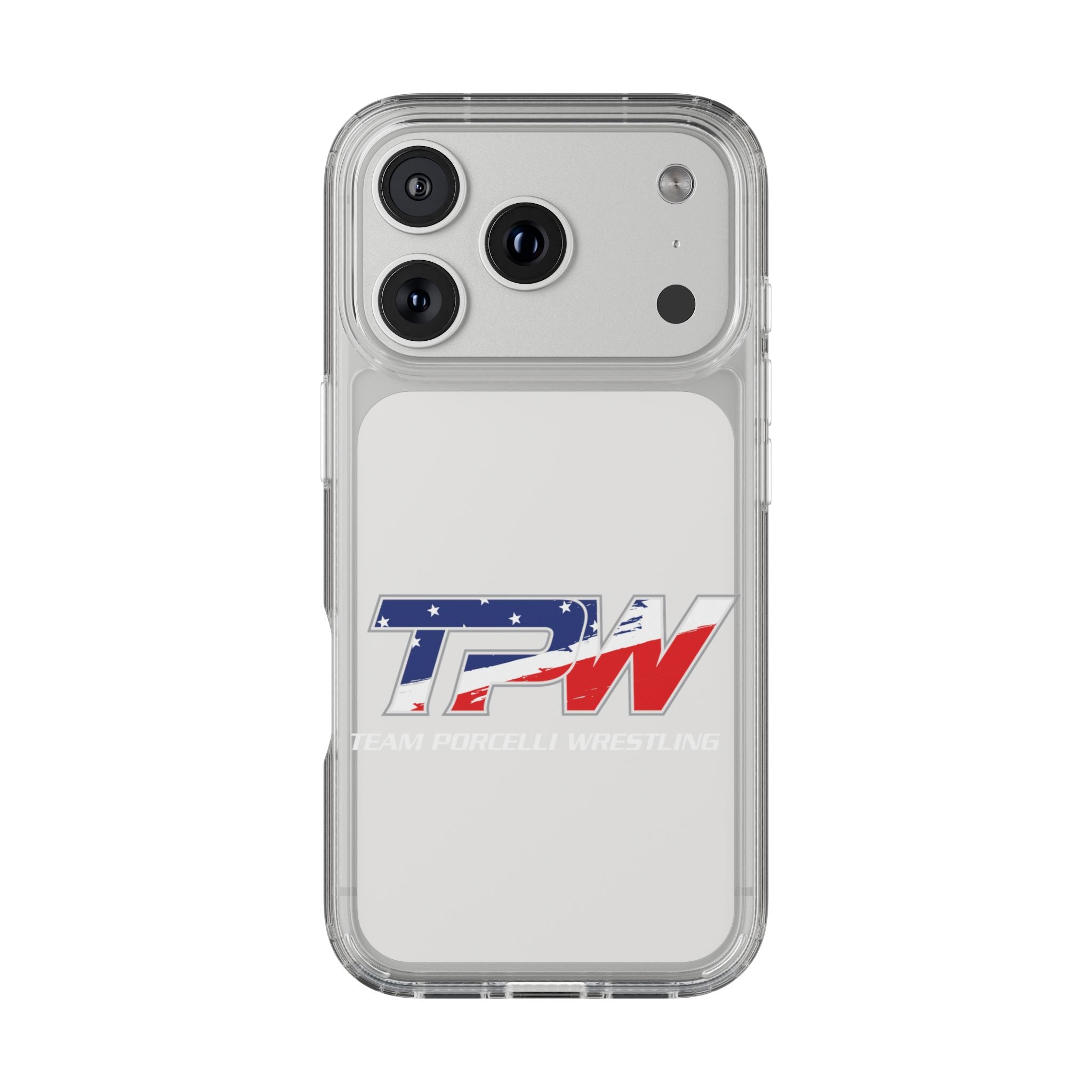 Team Porcelli Wrestling Clear Phone Case — TPN Logo with American Flag Accent