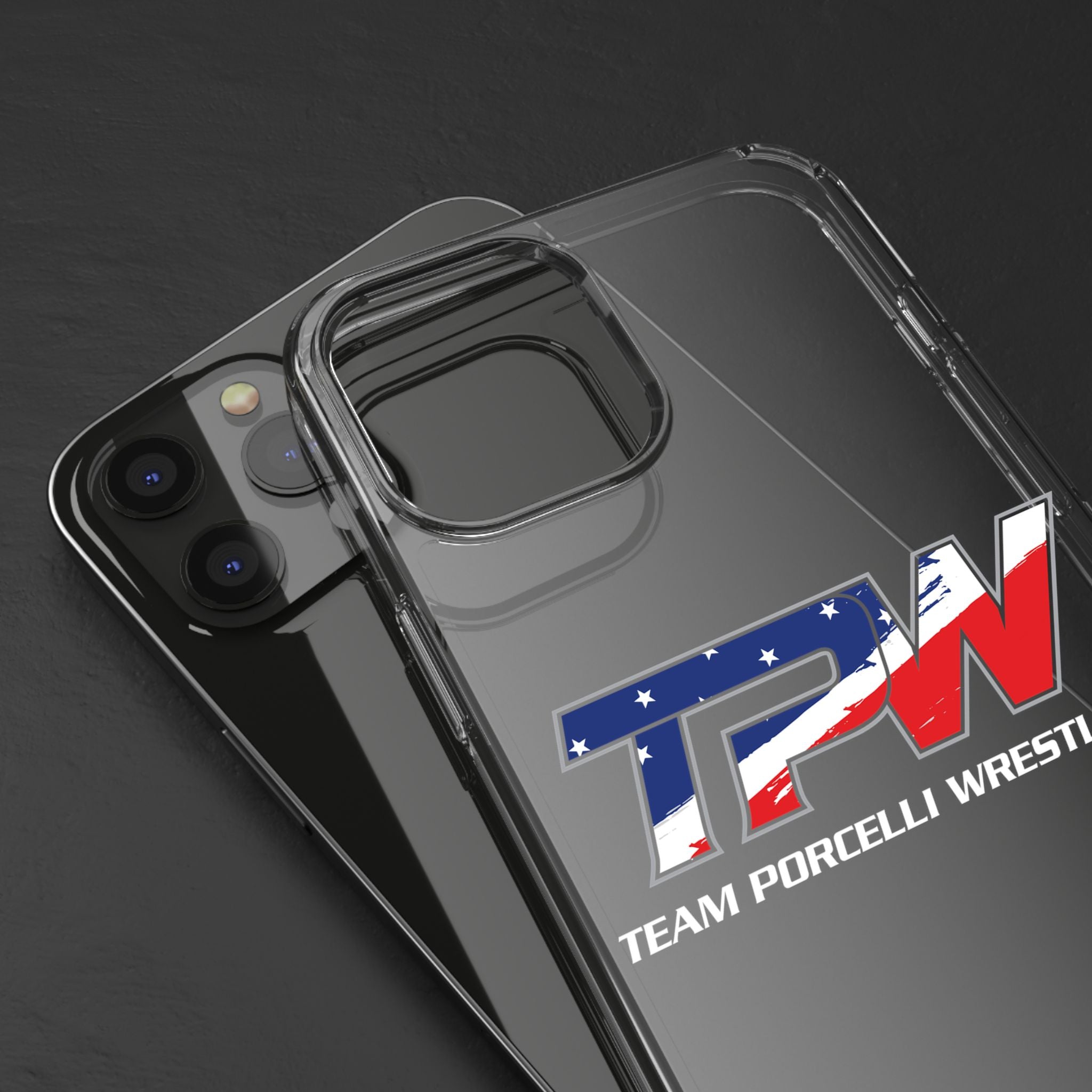 Team Porcelli Wrestling Clear Phone Case — TPN Logo with American Flag Accent