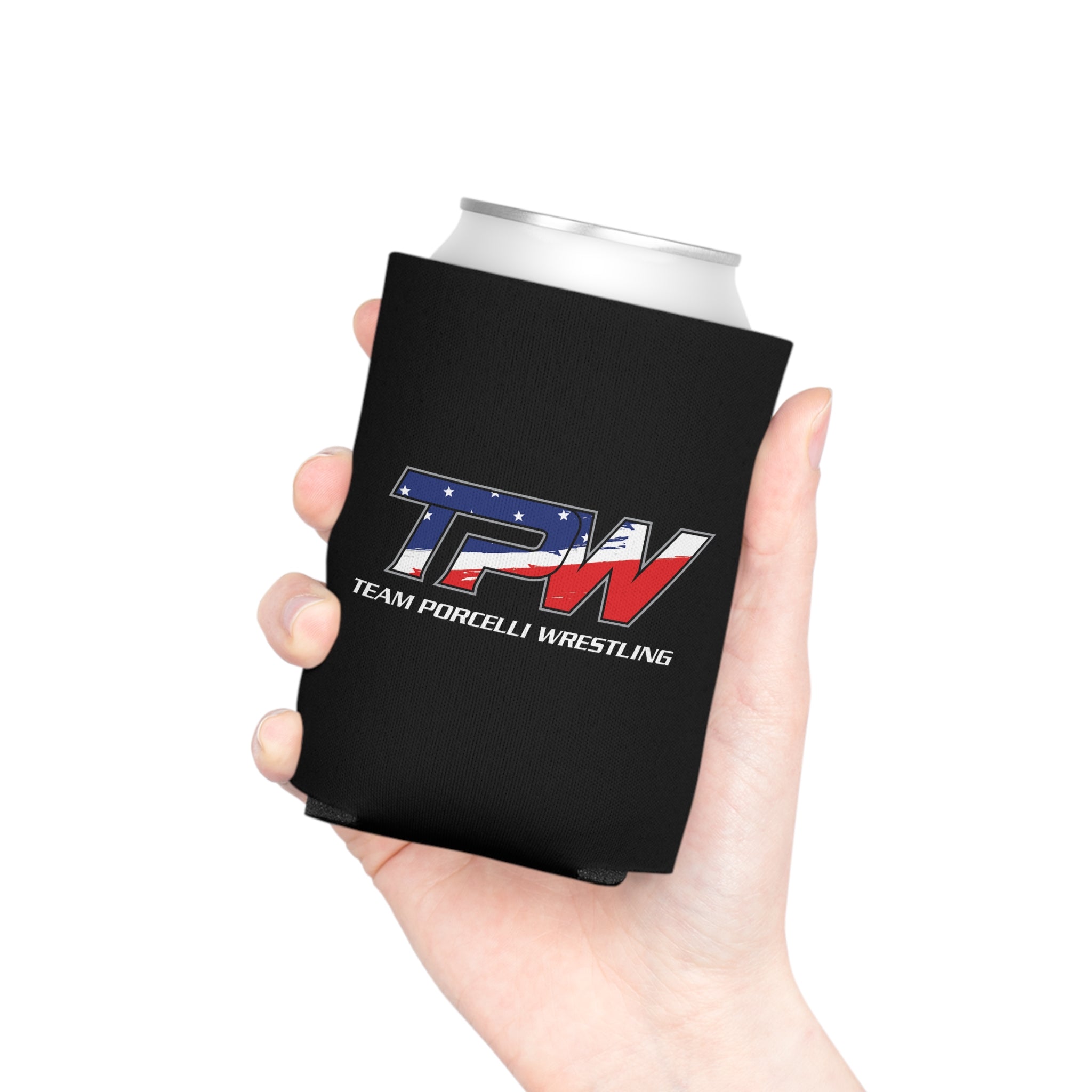 Team Porcelli Wrestling USA Flag Can Cooler - Insulated Beer Koozie