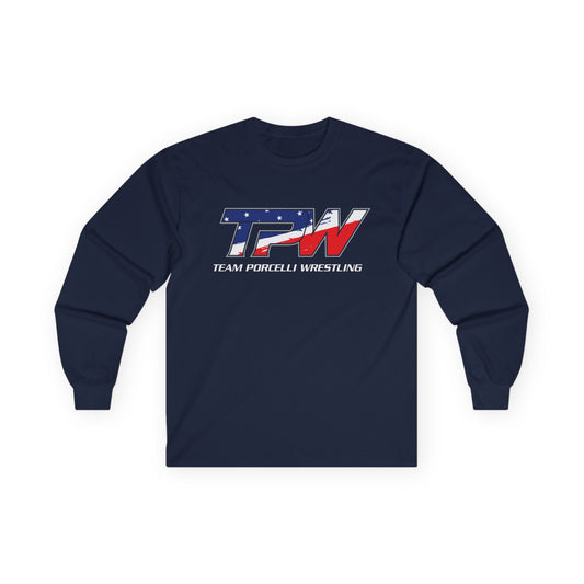 Team Porcelli Wrestling (TPW) Long Sleeve Tee — American Flag Logo