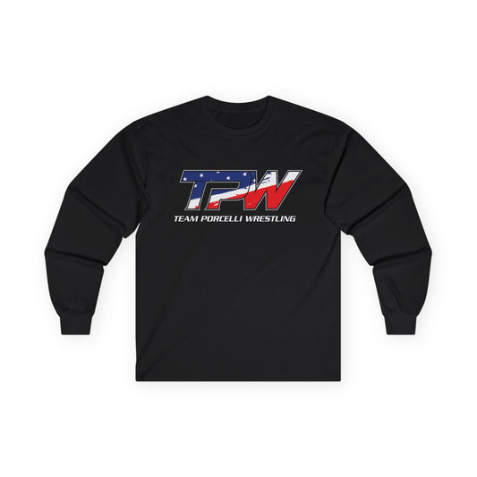 Team Porcelli Wrestling (TPW) Long Sleeve Tee — American Flag Logo