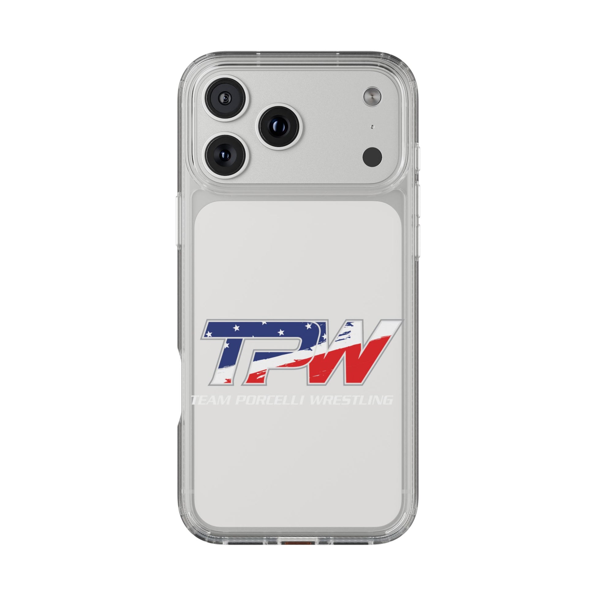Team Porcelli Wrestling Clear Phone Case — TPN Logo with American Flag Accent